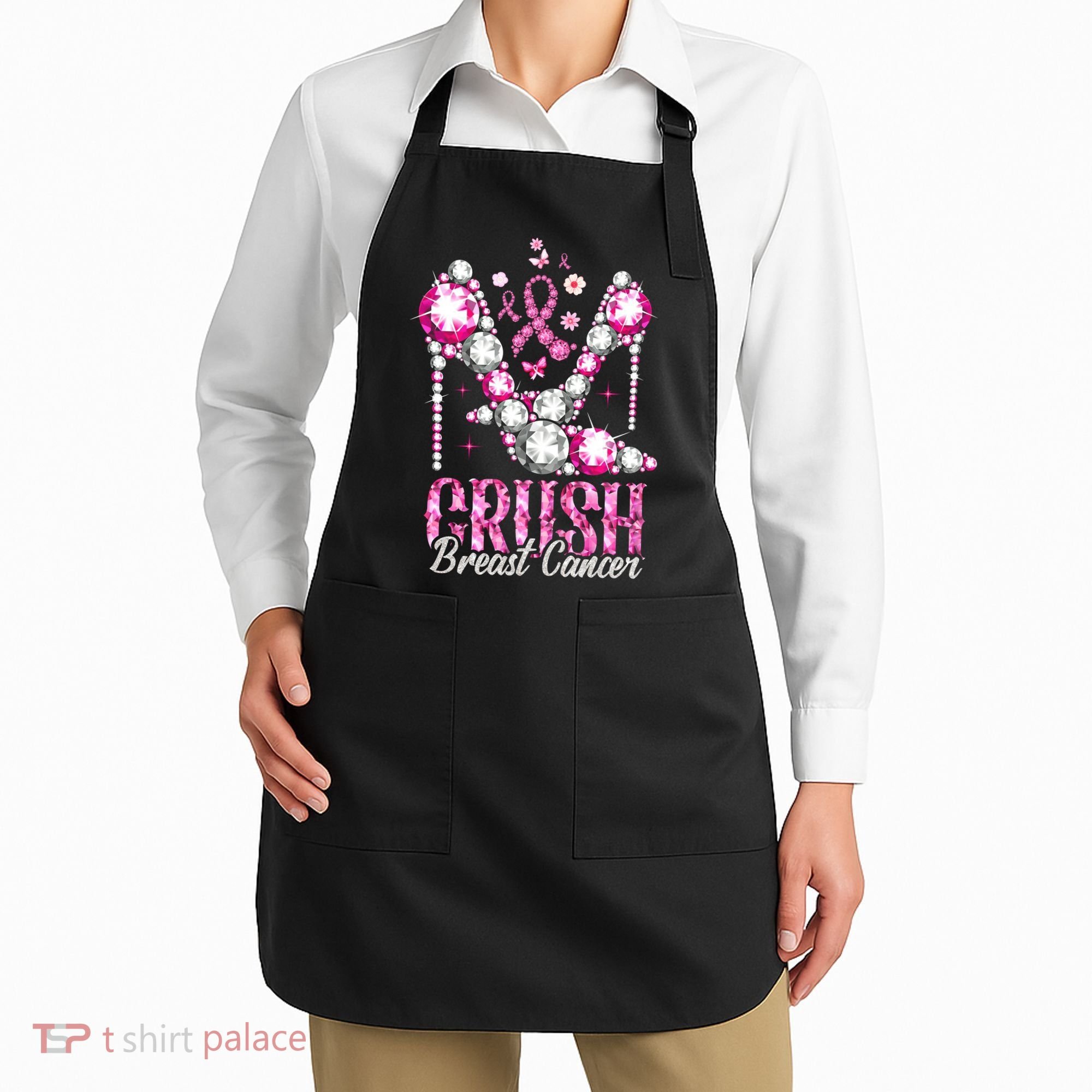Crush Breast Cancer Awareness Bling Pink Ribbon Apron