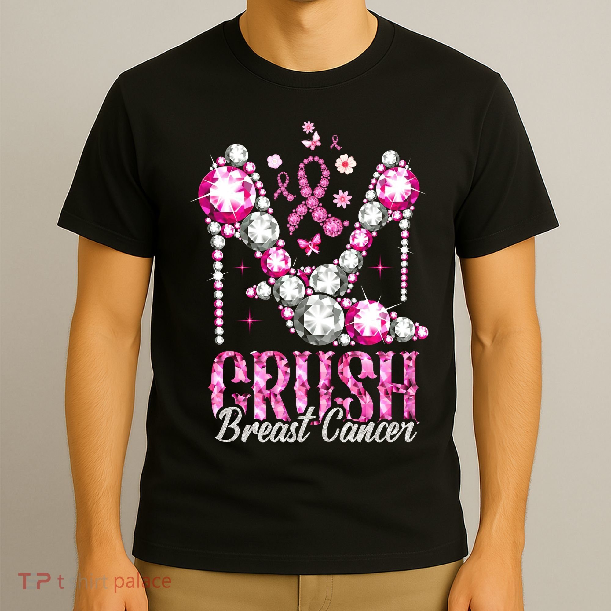 Crush Breast Cancer Awareness Bling Pink Ribbon T-Shirt
