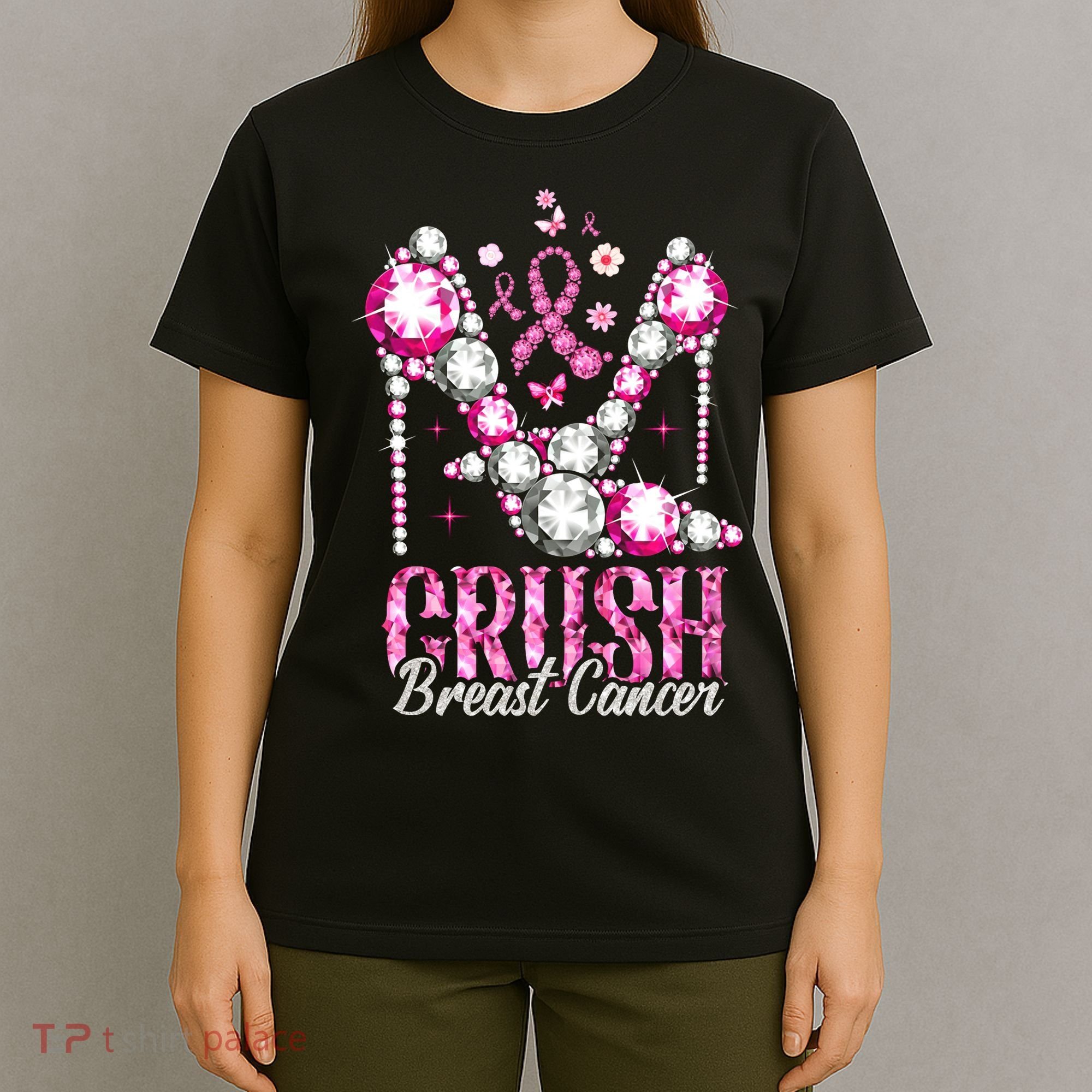 Crush Breast Cancer Awareness Bling Pink Ribbon T-Shirt