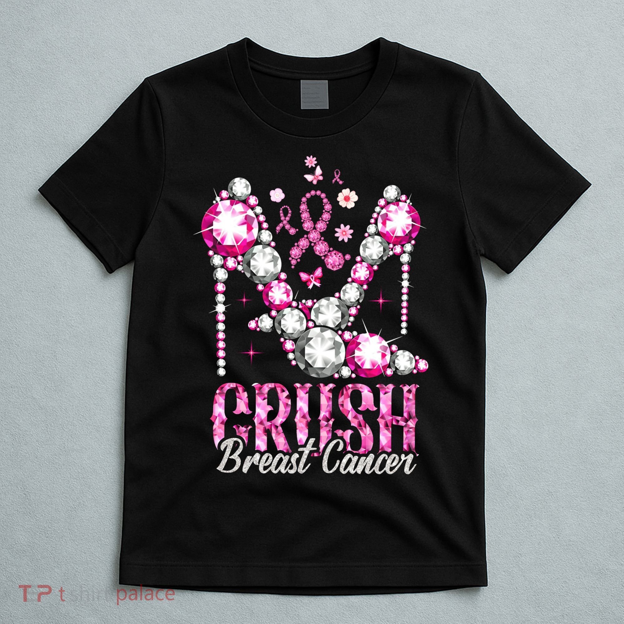 Crush Breast Cancer Awareness Bling Pink Ribbon T-Shirt