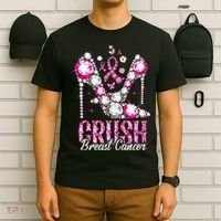 Crush Breast Cancer Awareness Bling Pink Ribbon T-Shirt thumb 6