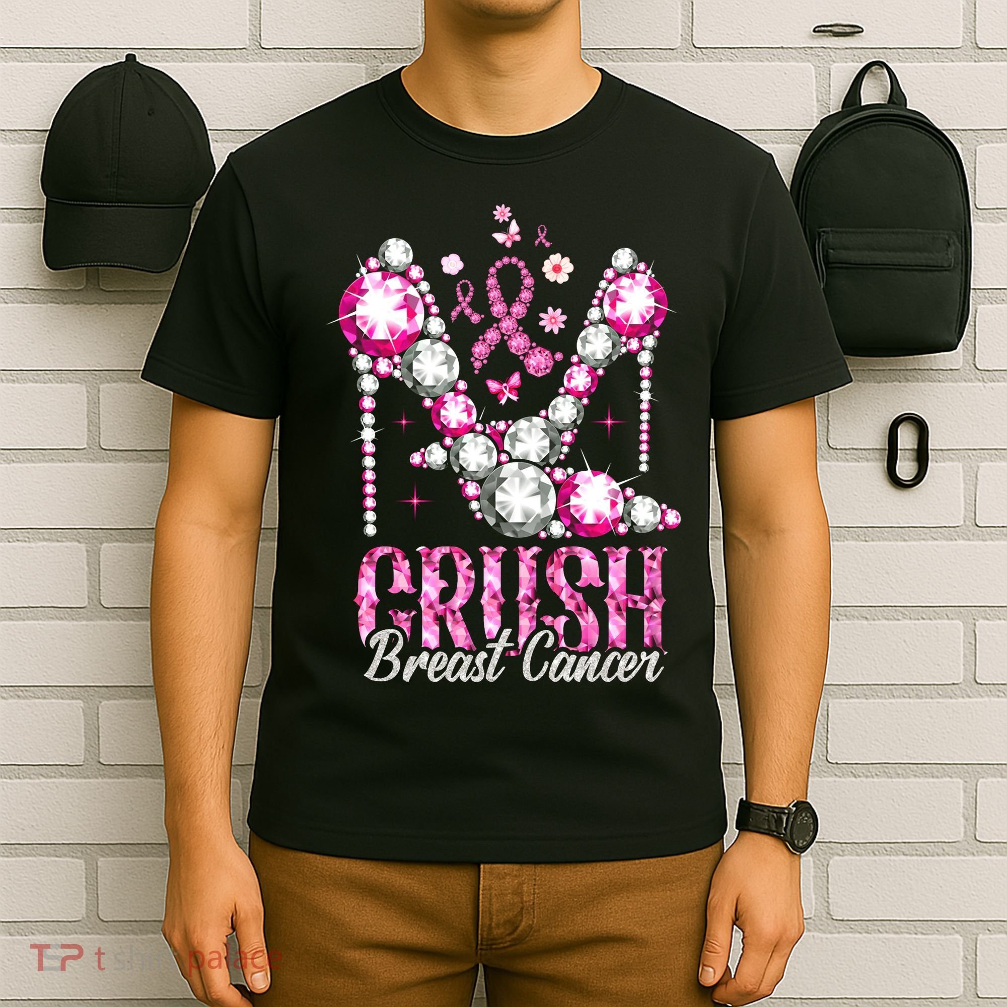 Crush Breast Cancer Awareness Bling Pink Ribbon T-Shirt