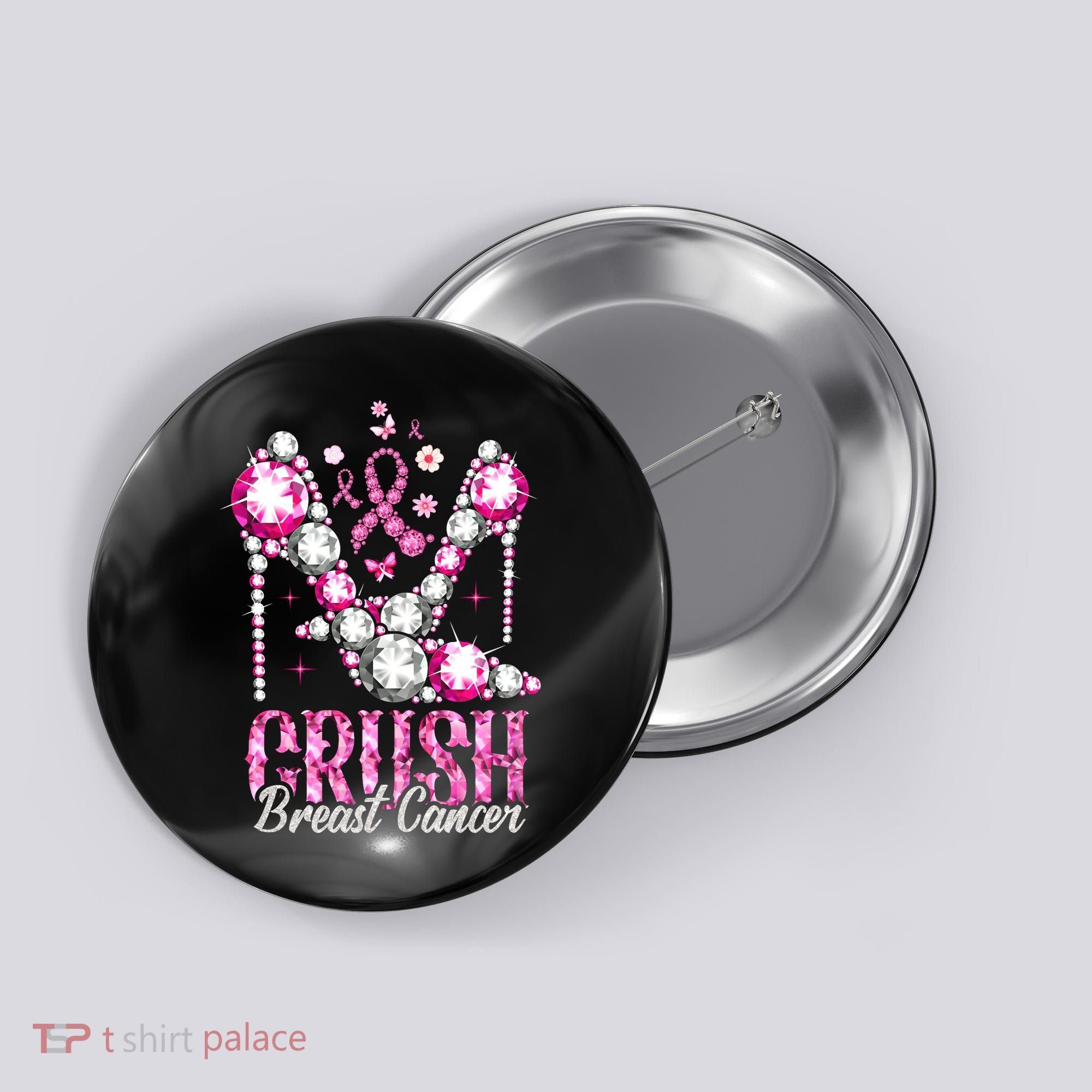 Crush Breast Cancer Awareness Bling Pink Ribbon Button