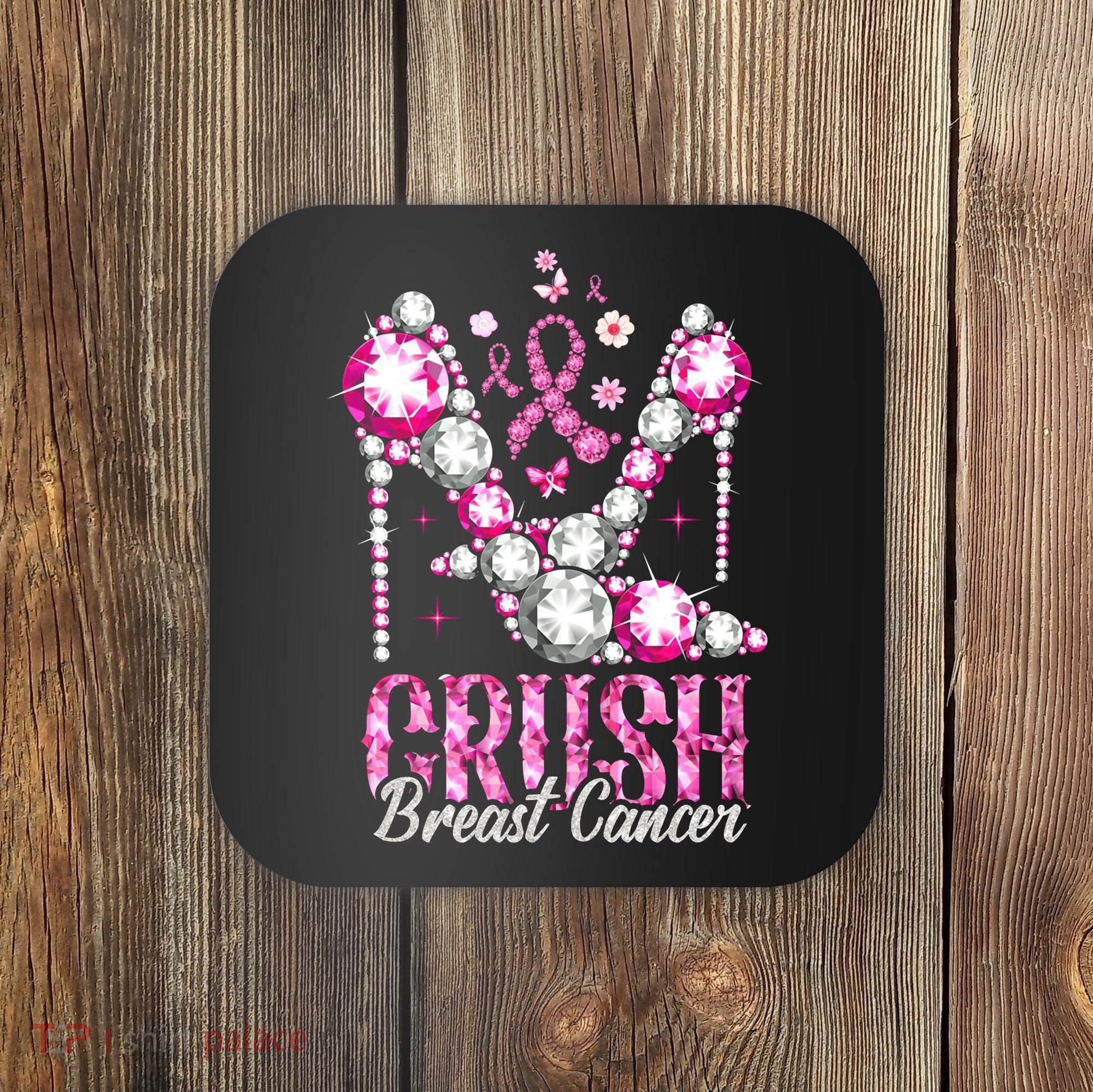 Crush Breast Cancer Awareness Bling Pink Ribbon Coaster