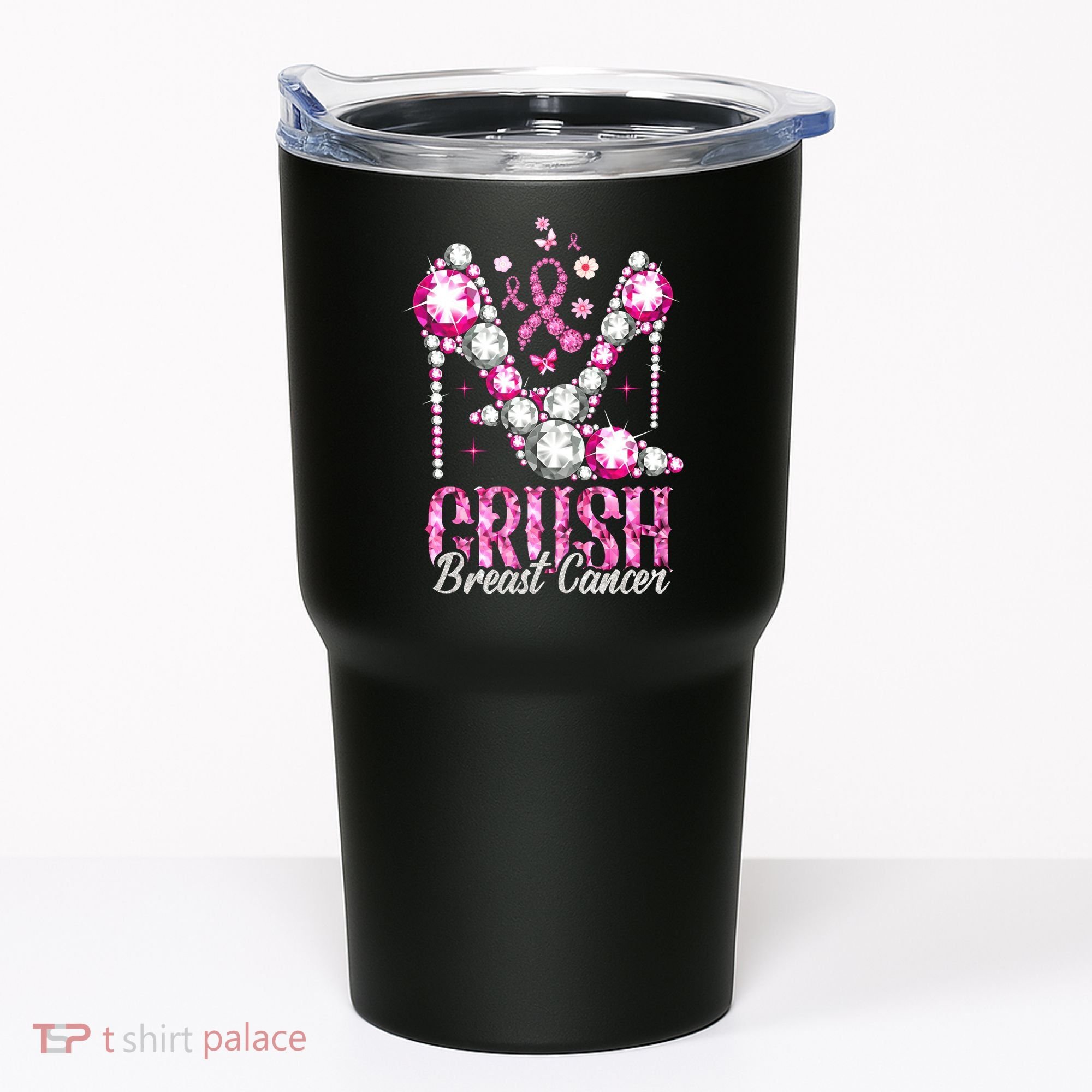 Crush Breast Cancer Awareness Bling Pink Ribbon Tumbler