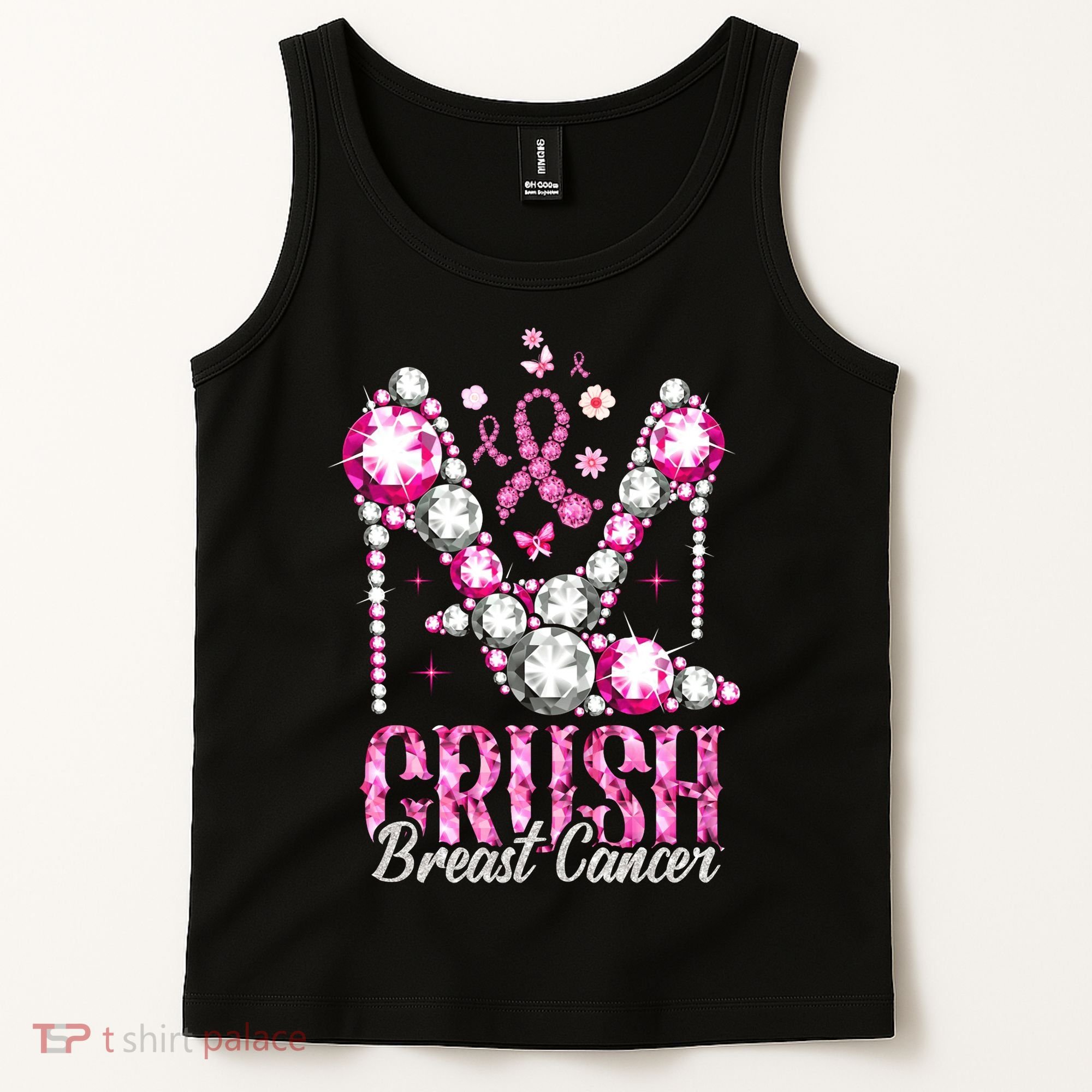 Crush Breast Cancer Awareness Bling Pink Ribbon Tank Top