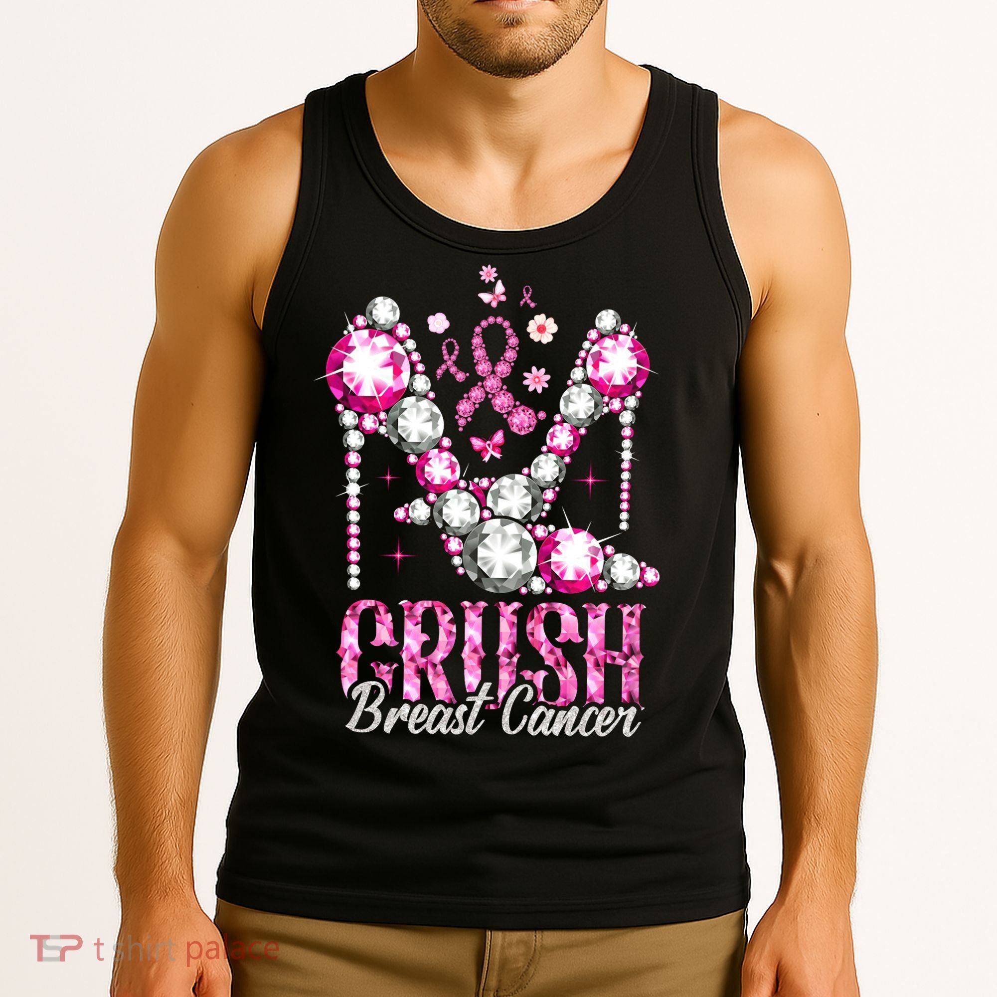 Crush Breast Cancer Awareness Bling Pink Ribbon Tank Top