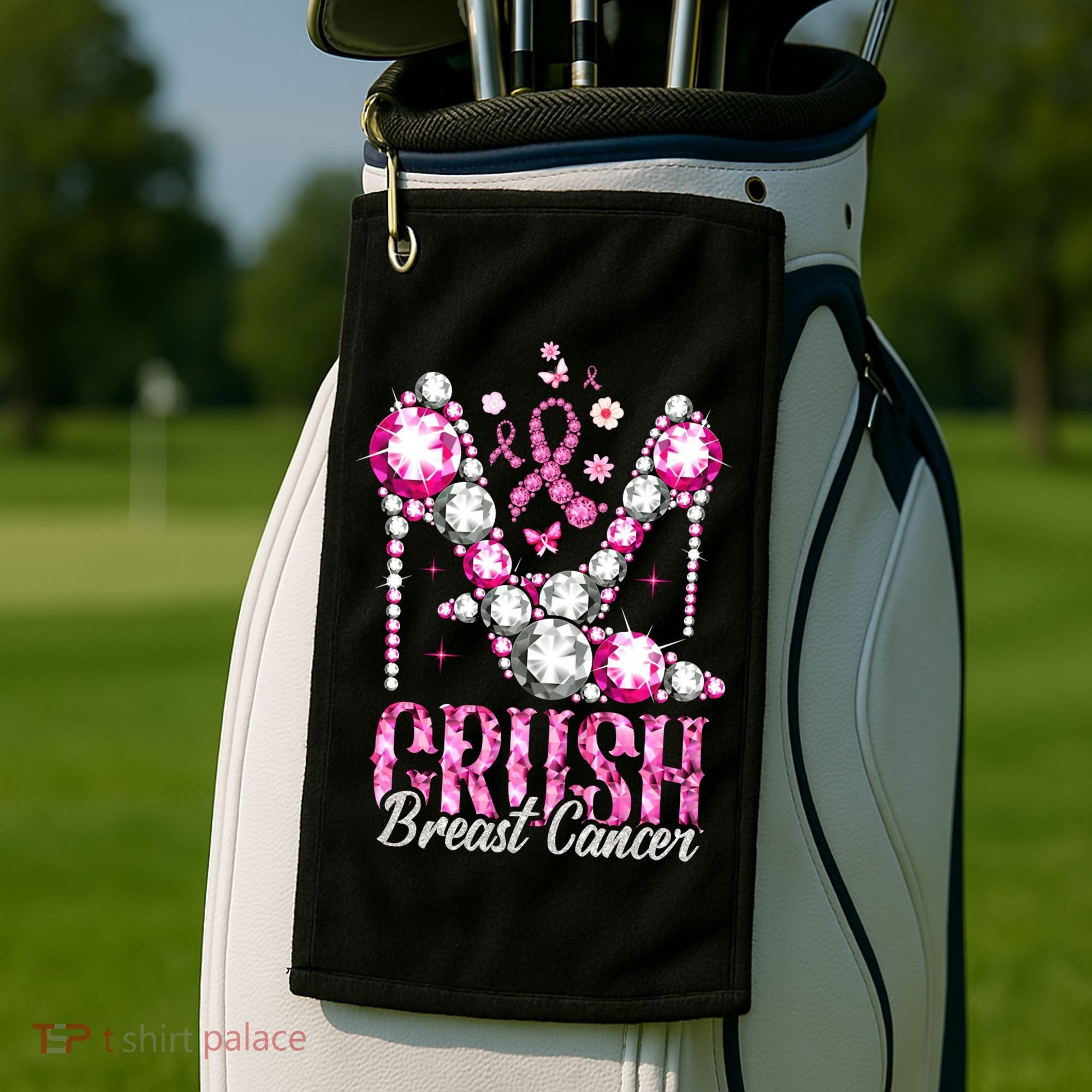 Crush Breast Cancer Awareness Bling Pink Ribbon Golf Towel