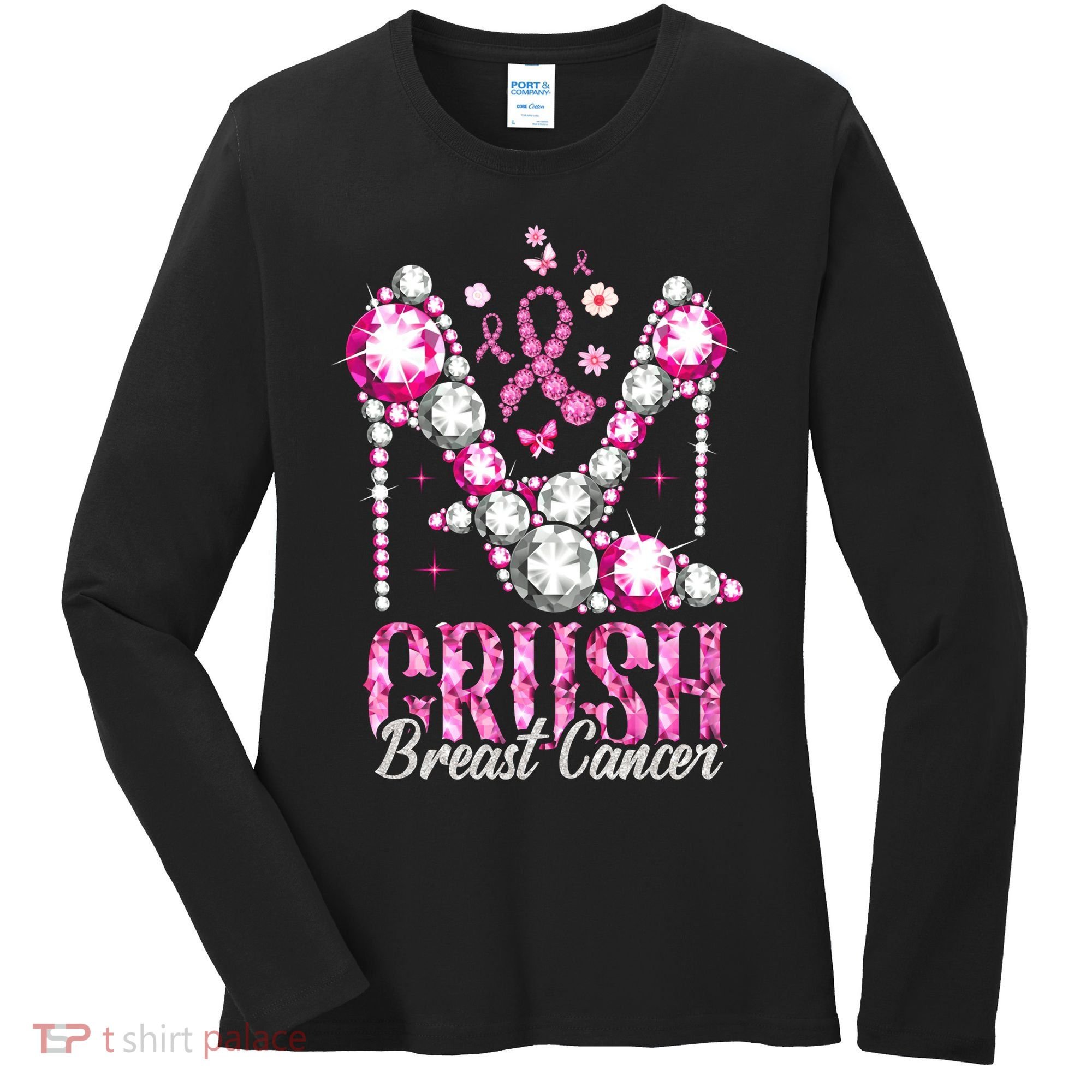 Crush Breast Cancer Awareness Bling Pink Ribbon Women's Long Sleeve Shirt