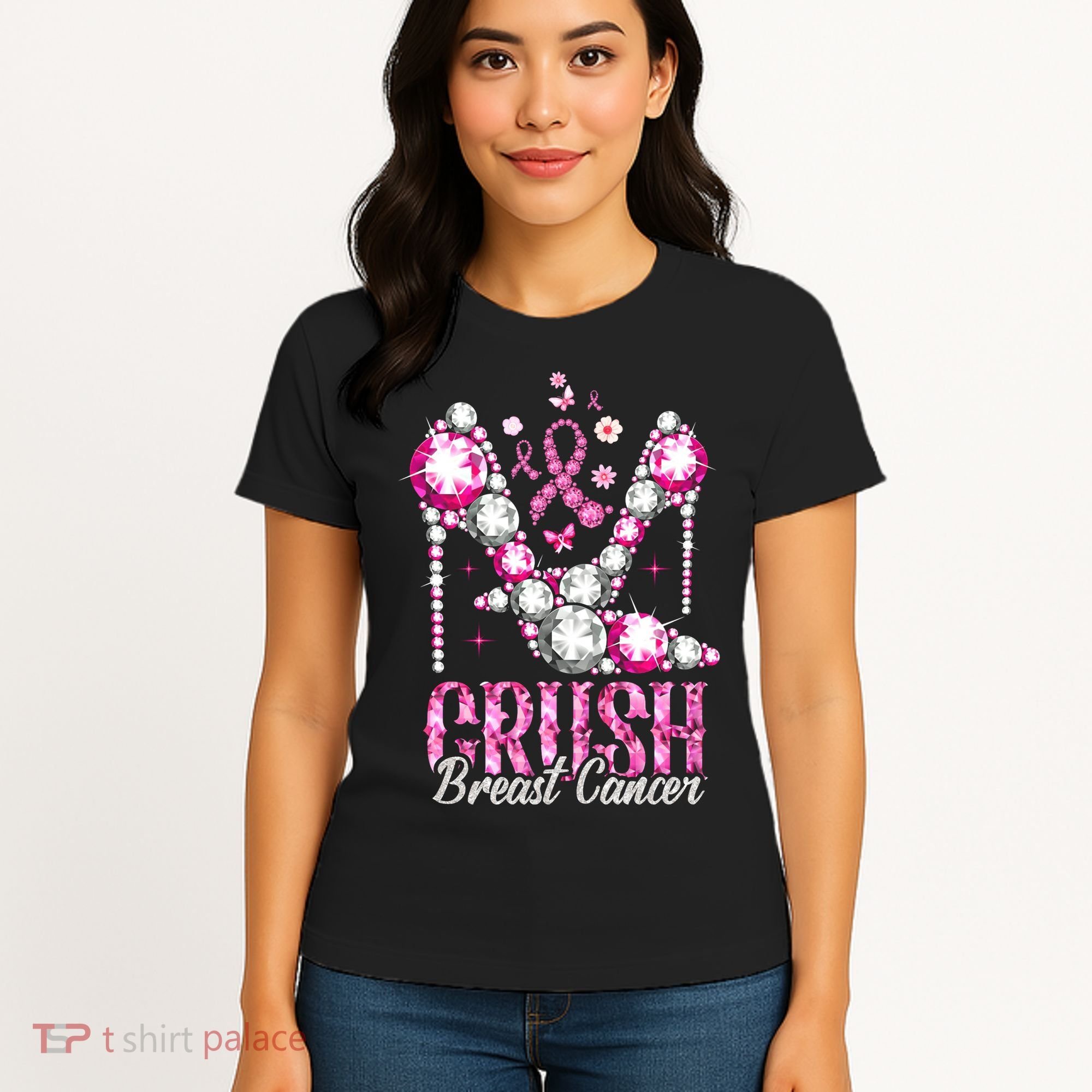 Crush Breast Cancer Awareness Bling Pink Ribbon Women's T-Shirt