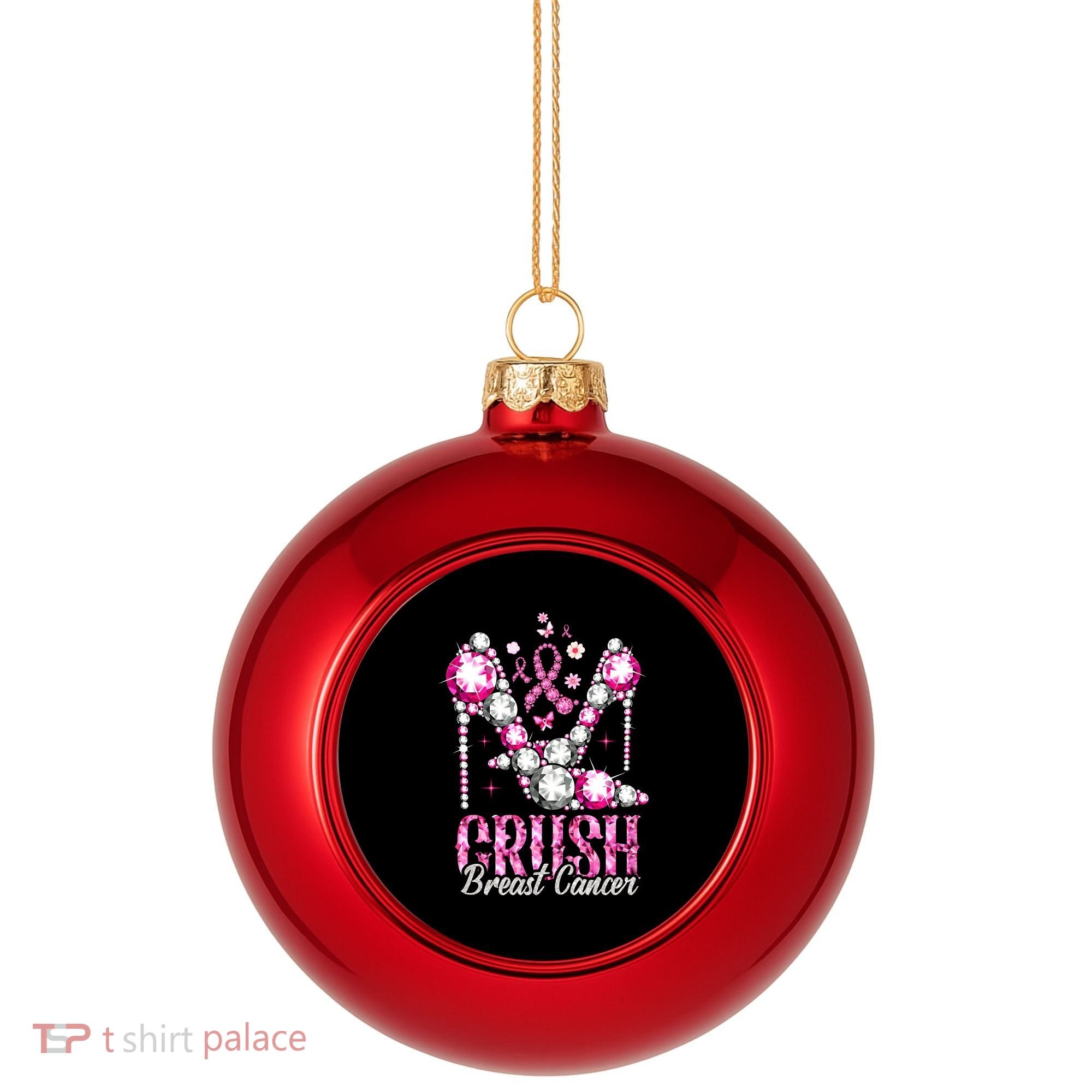 Crush Breast Cancer Awareness Bling Pink Ribbon Plastic Christmas Ball Ornament