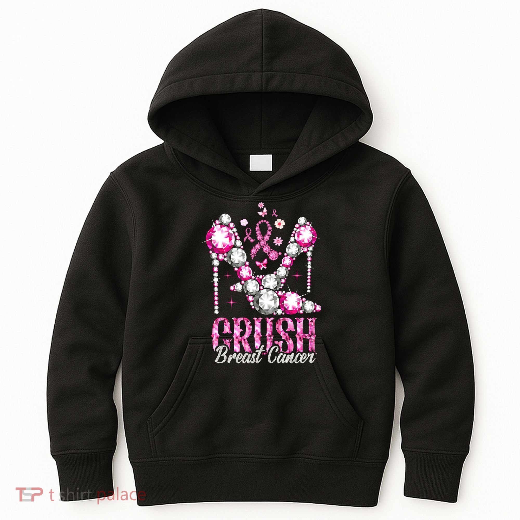 Crush Breast Cancer Awareness Bling Pink Ribbon Kids Hoodie