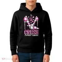 Crush Breast Cancer Awareness Bling Pink Ribbon Kids Hoodie thumb 4