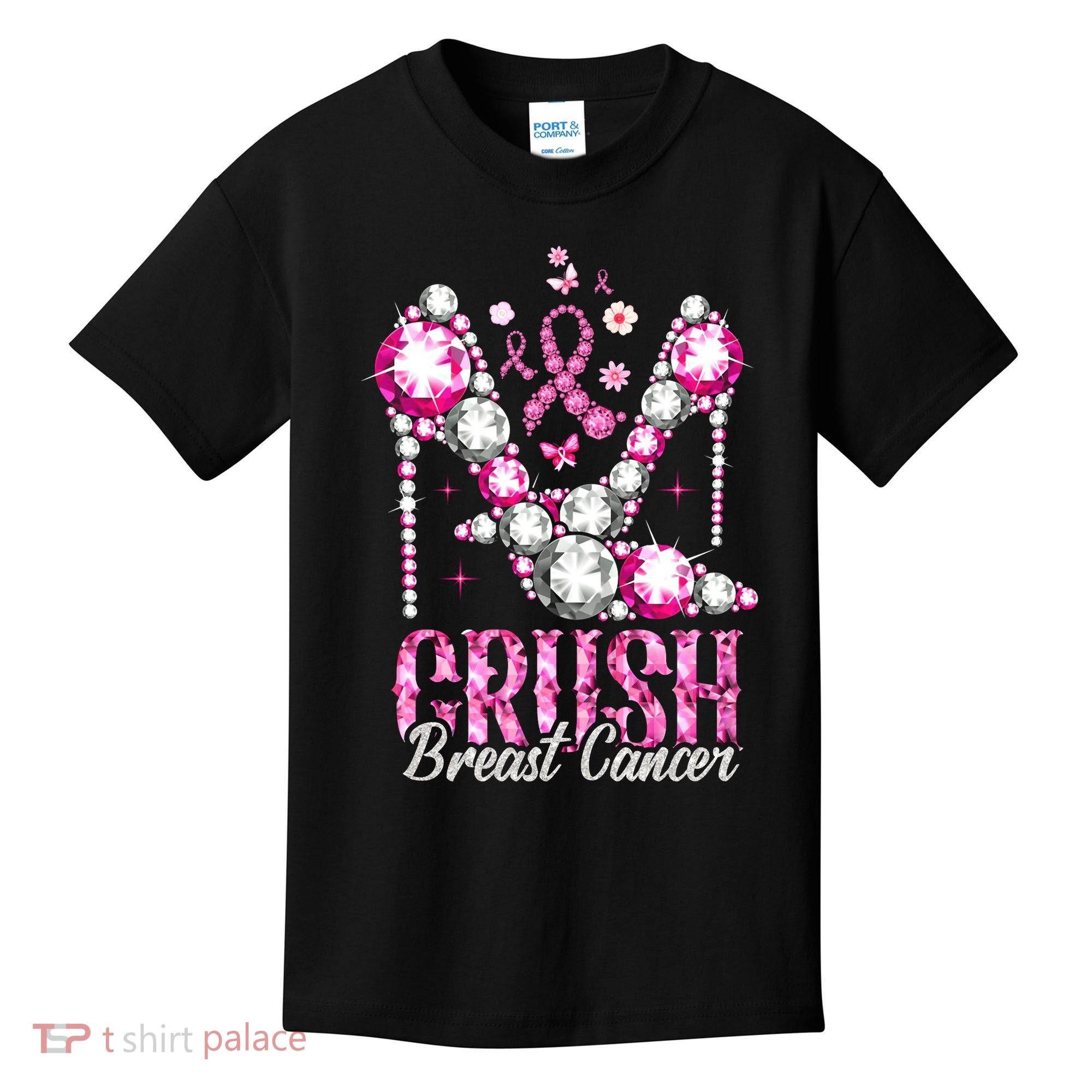 Crush Breast Cancer Awareness Bling Pink Ribbon Kids T-Shirt