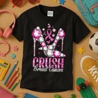 Crush Breast Cancer Awareness Bling Pink Ribbon Kids T-Shirt thumb 3