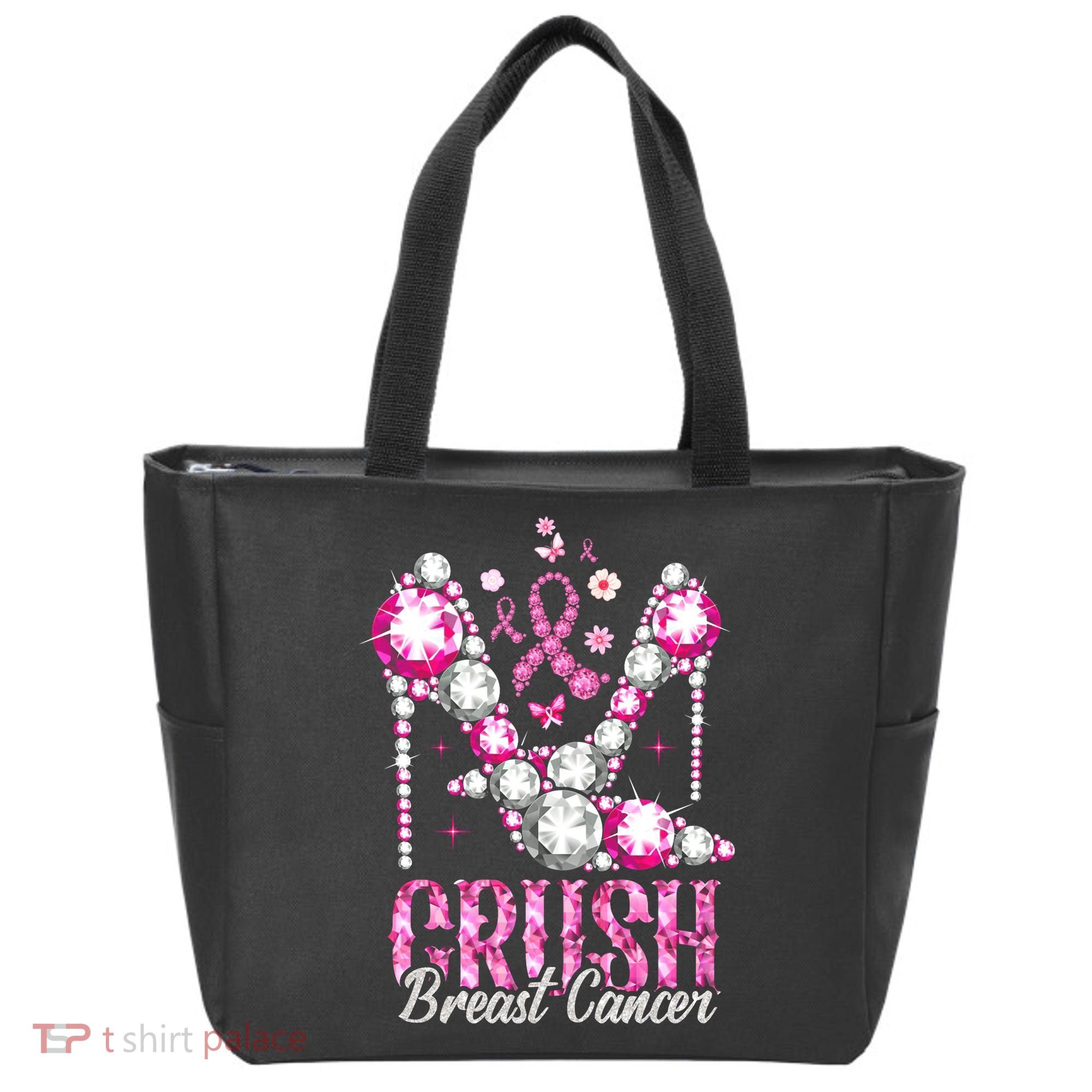 Crush Breast Cancer Awareness Bling Pink Ribbon Tote Bag