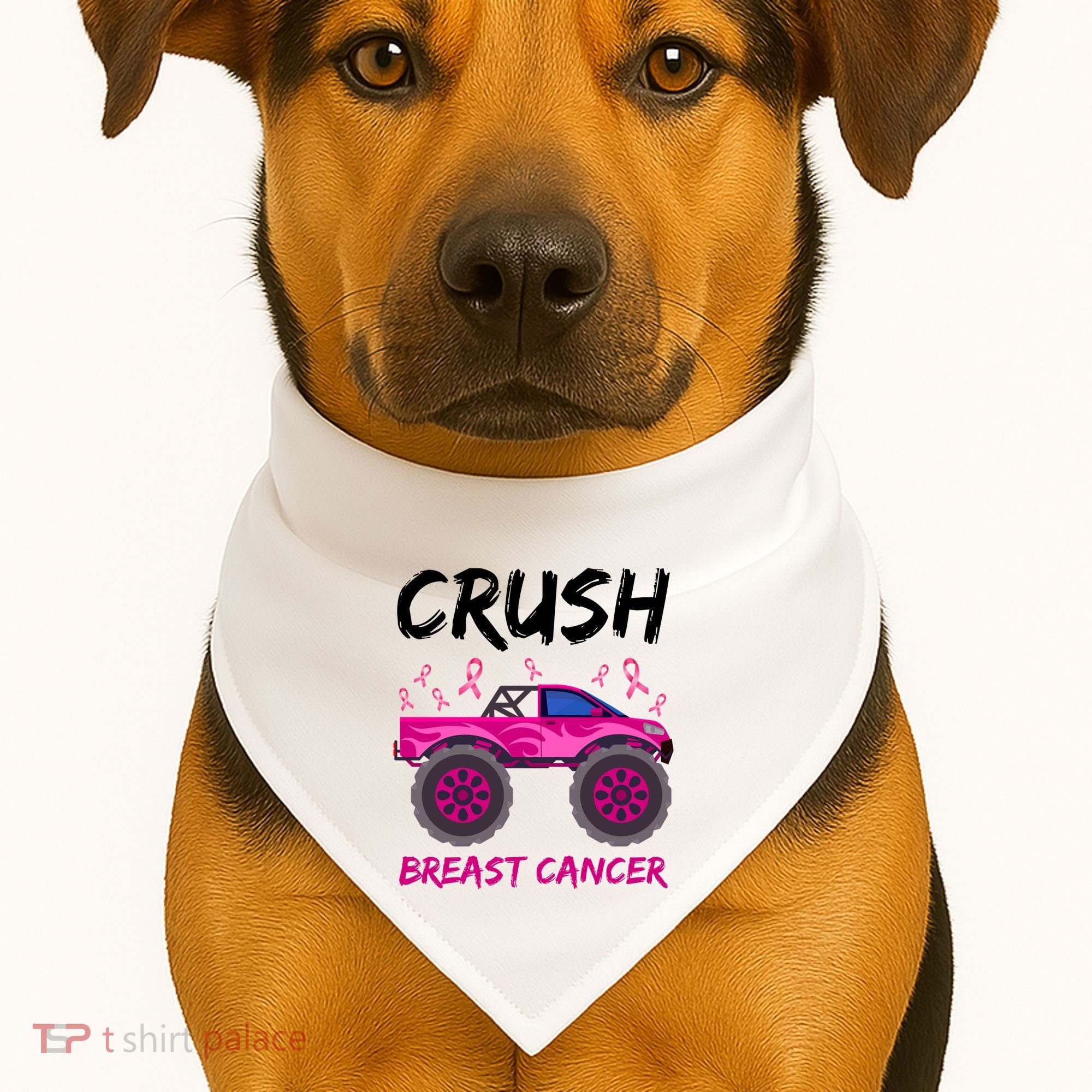 Crush Breast Cancer Awareness Monster Truck USA-Made Doggie Bandana