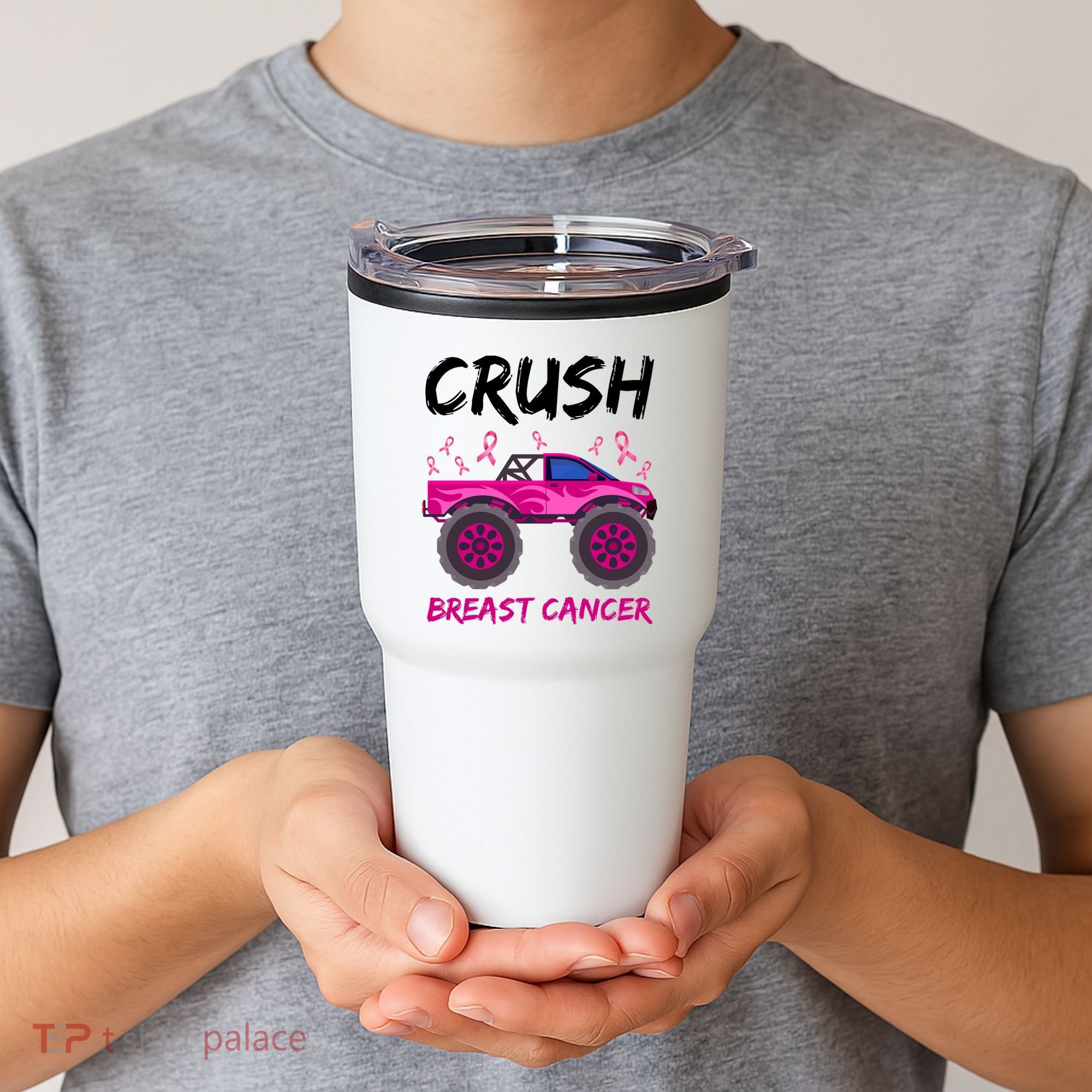 Crush Breast Cancer Awareness Monster Truck Tumbler