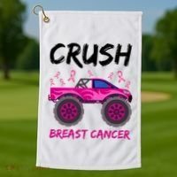 Crush Breast Cancer Awareness Monster Truck Golf Towel thumb 1