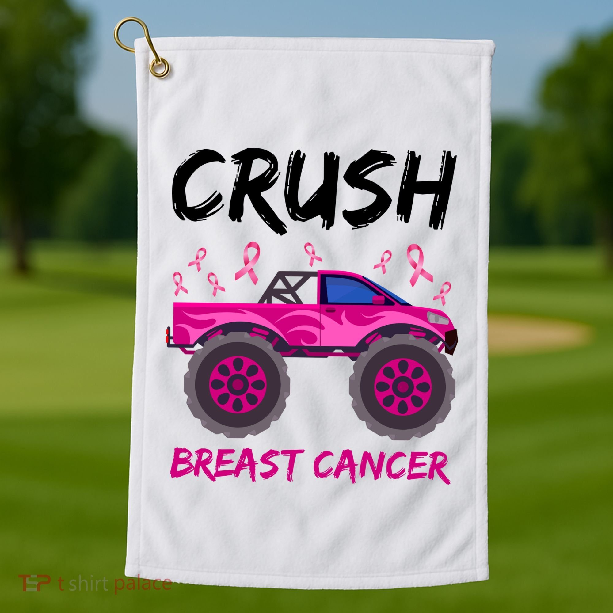 Crush Breast Cancer Awareness Monster Truck Golf Towel