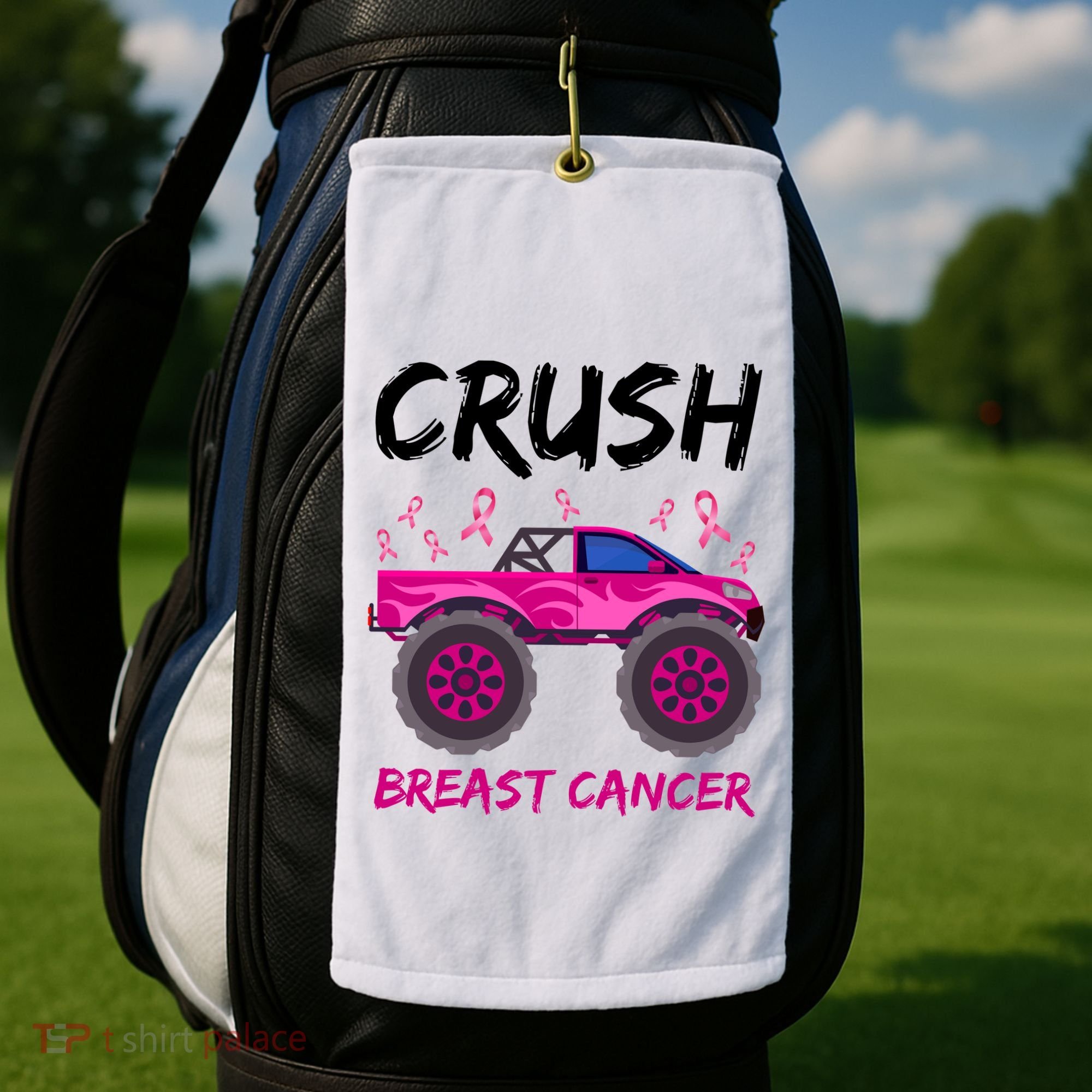 Crush Breast Cancer Awareness Monster Truck Golf Towel