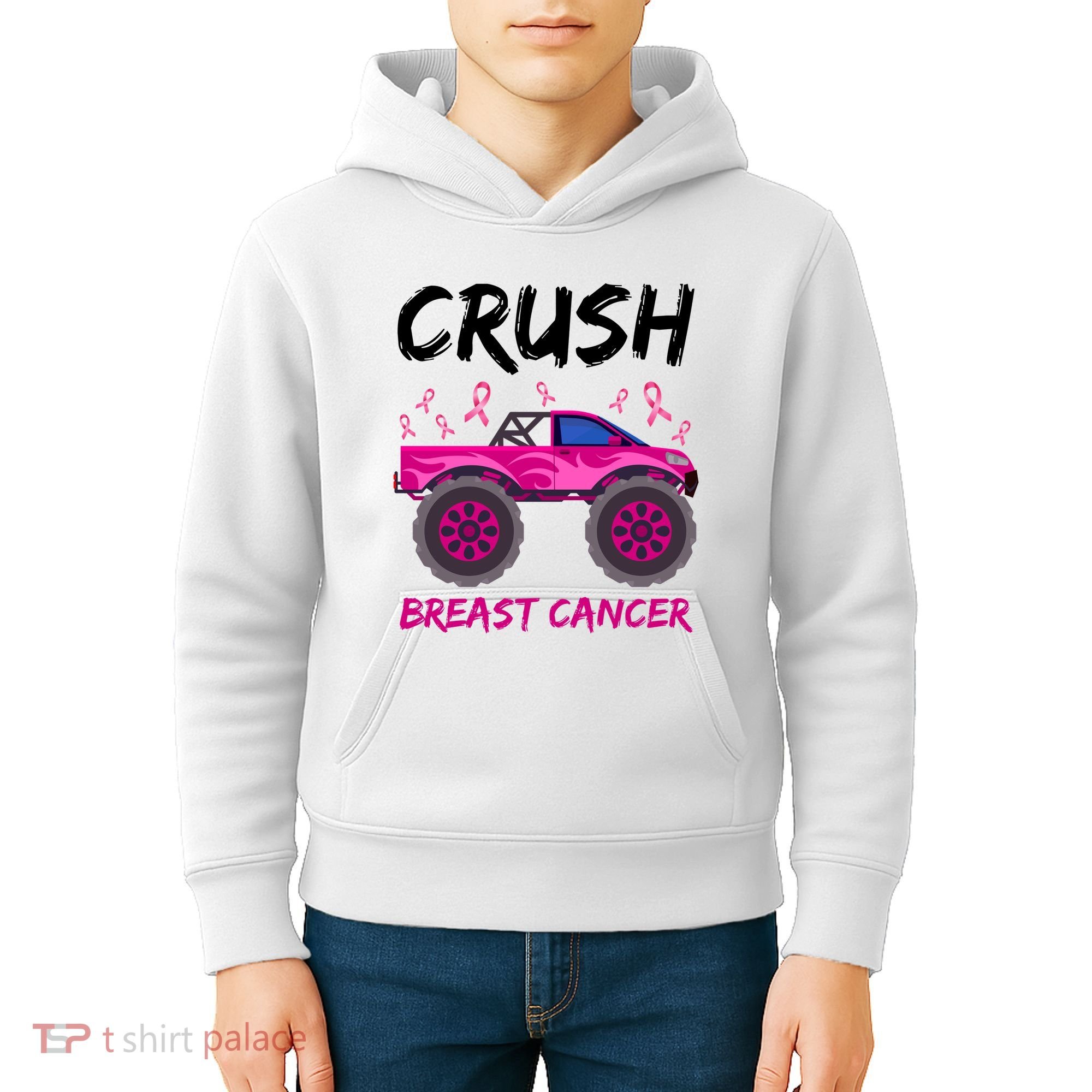 Crush Breast Cancer Awareness Monster Truck Kids Hoodie