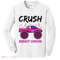 Crush Breast Cancer Awareness Monster Truck Kids Long Sleeve Shirt thumb 0
