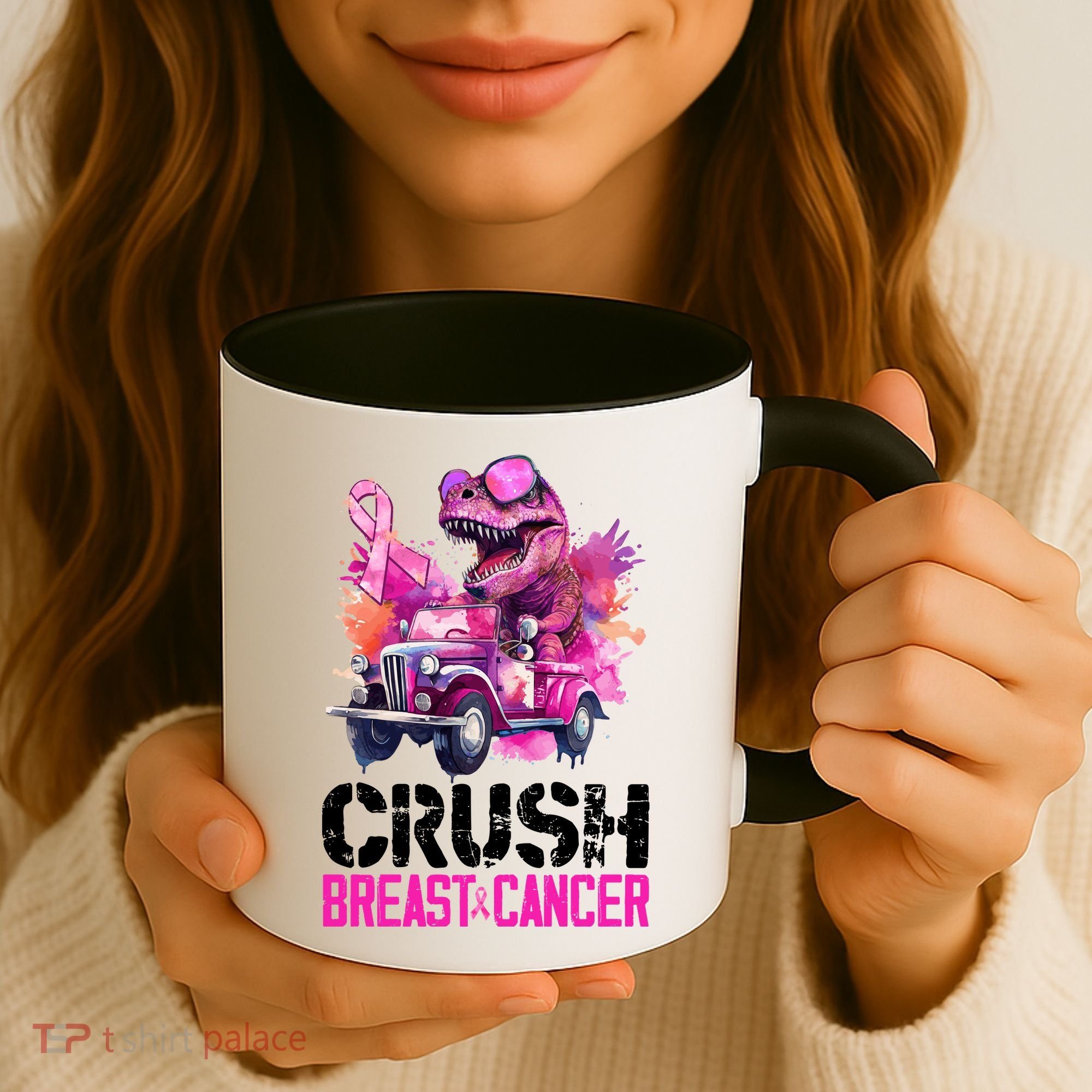 Crush Breast Cancer TRex Dinosaur Coffee Mug