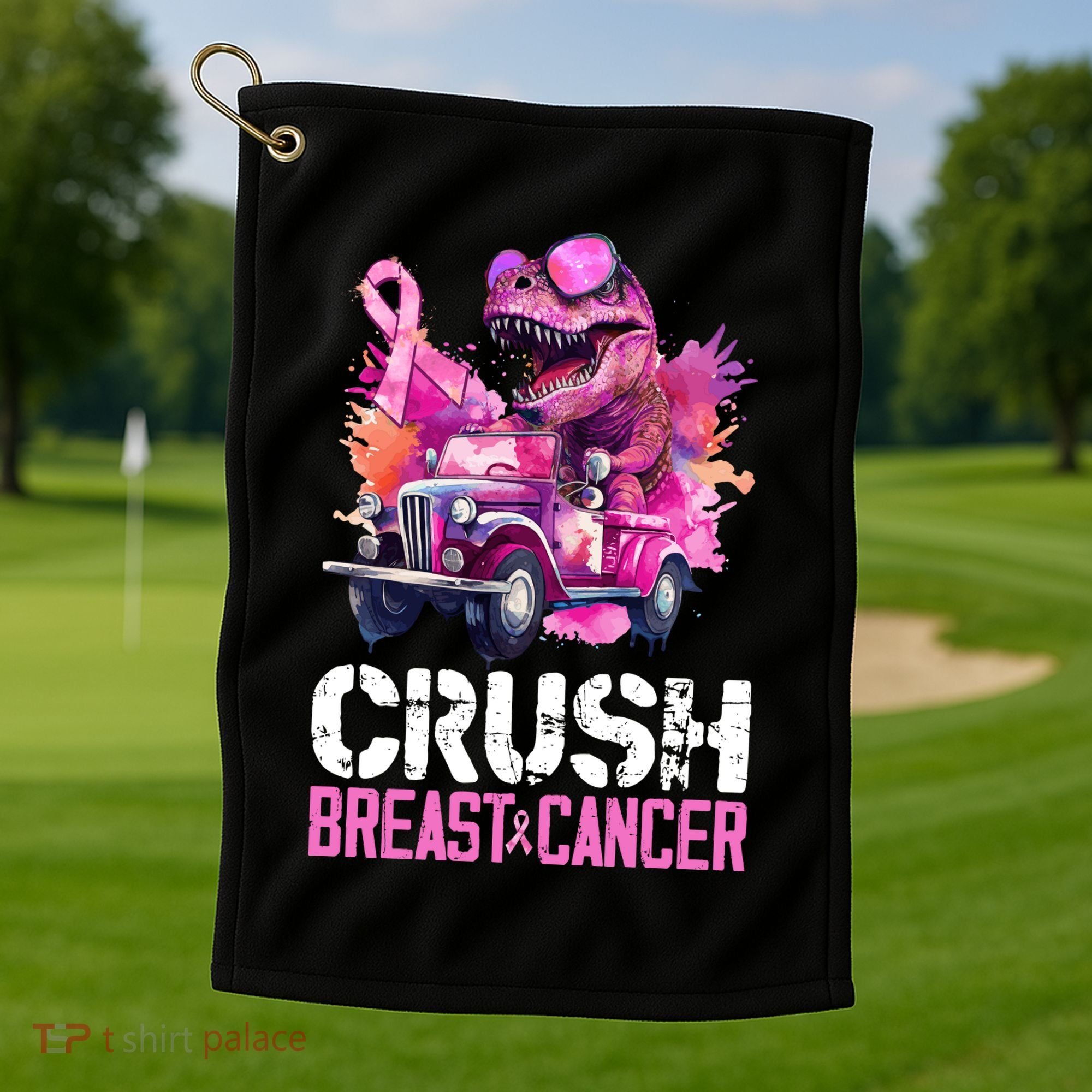 Crush Breast Cancer TRex Dinosaur Golf Towel