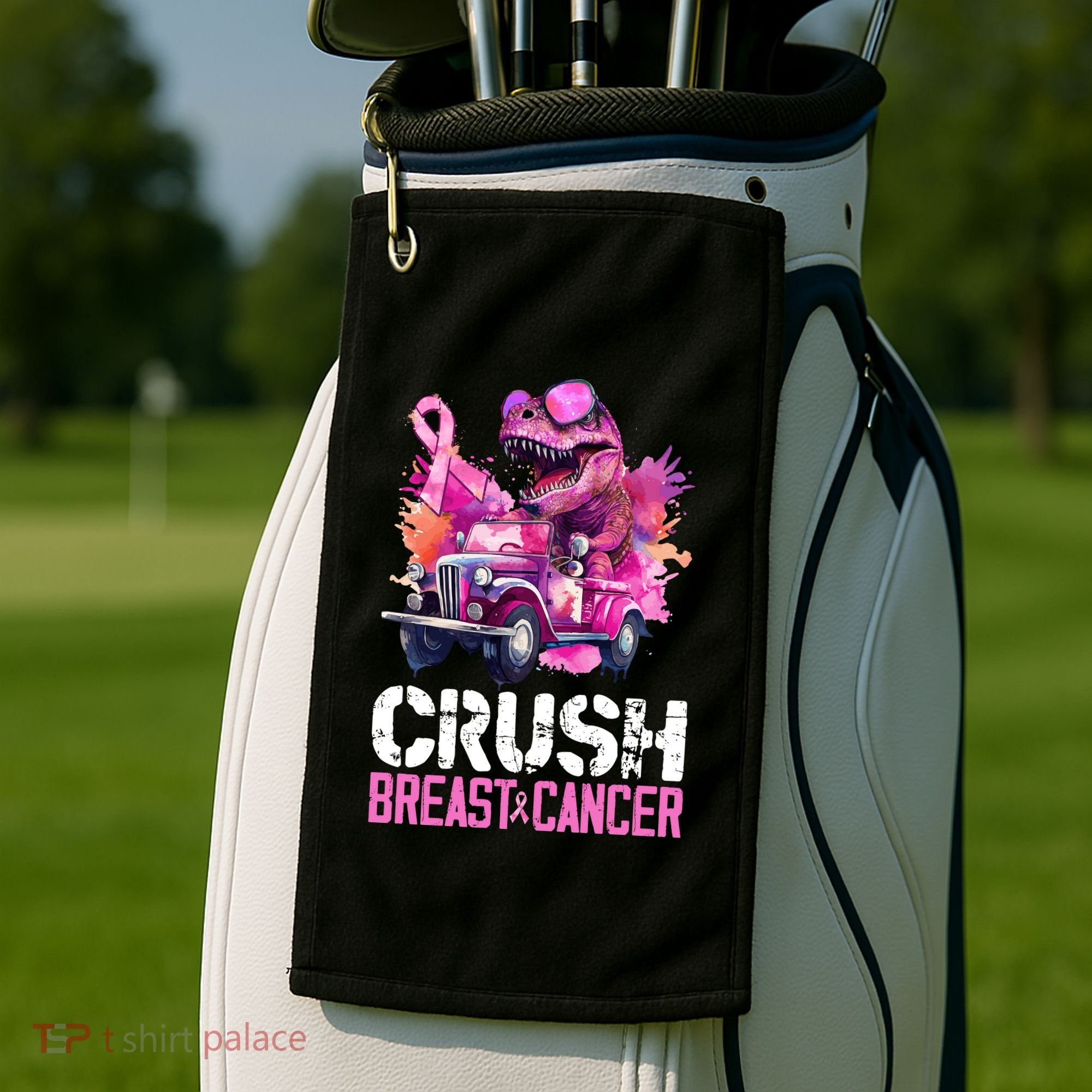 Crush Breast Cancer TRex Dinosaur Golf Towel