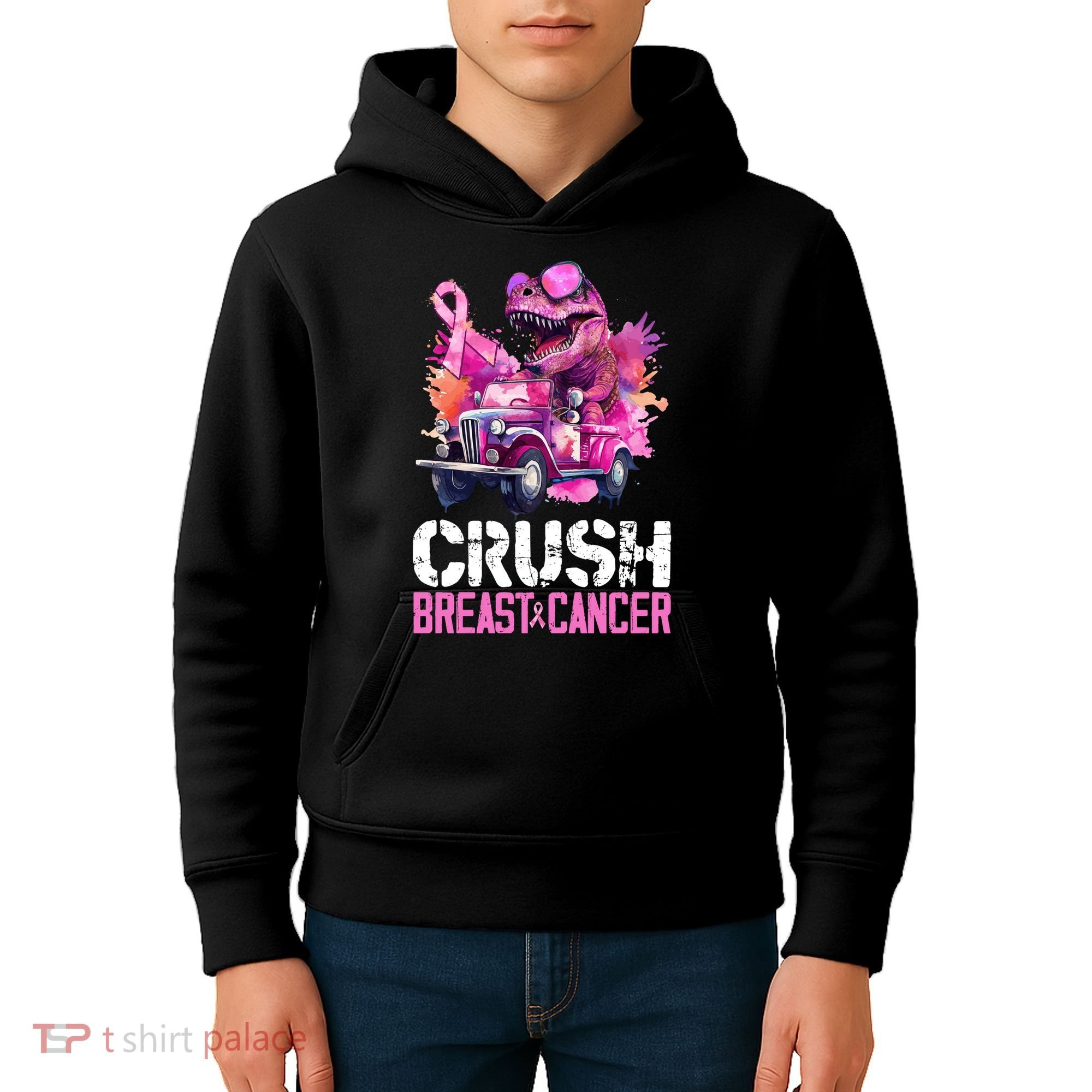 Crush Breast Cancer TRex Dinosaur Kids Hoodie