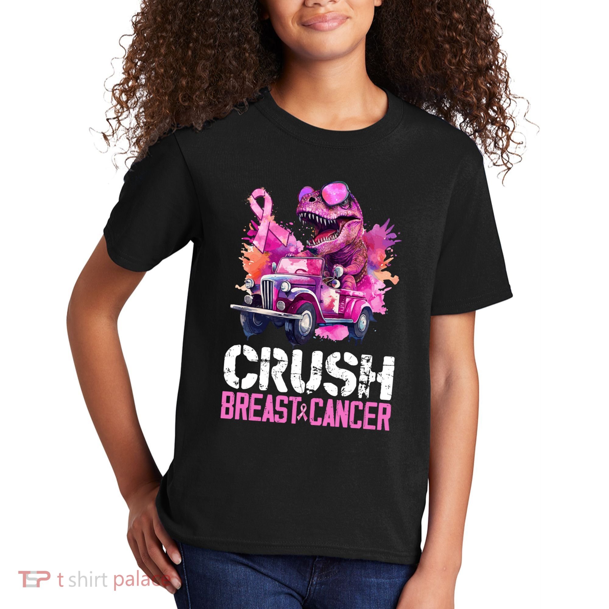 Crush Breast Cancer TRex Dinosaur Kids T-Shirt