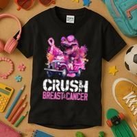 Crush Breast Cancer TRex Dinosaur Kids T-Shirt thumb 3