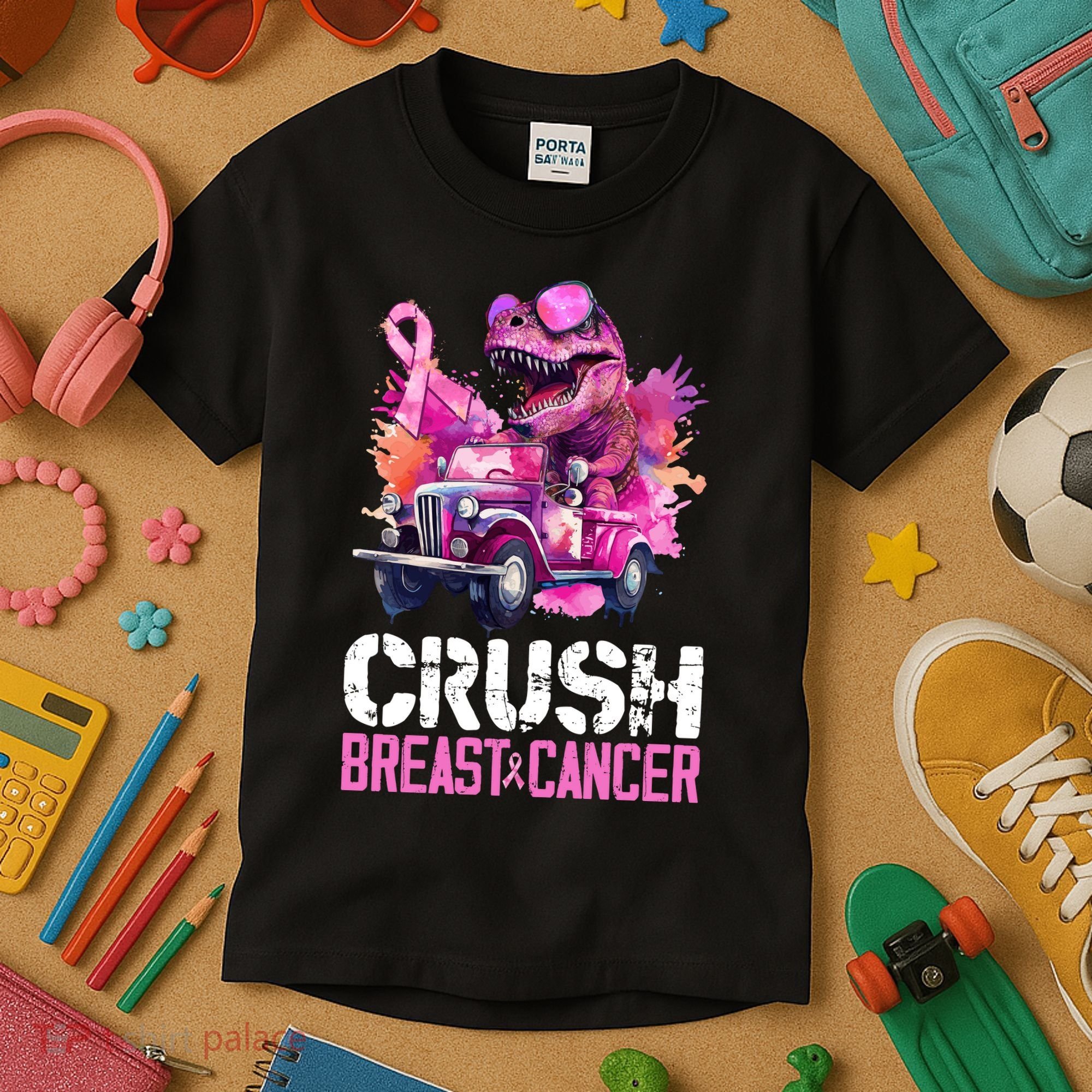 Crush Breast Cancer TRex Dinosaur Kids T-Shirt