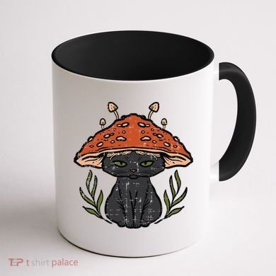 Cottagecore Black Cat Mushroom Cute Women Coffee Mug back