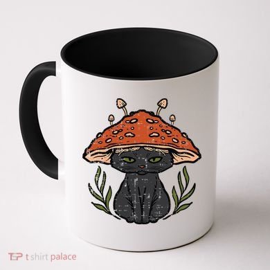 Cottagecore Black Cat Mushroom Cute Women Coffee Mug