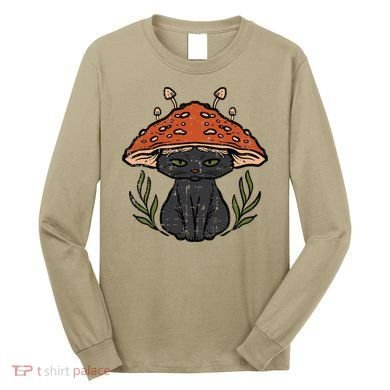 Cottagecore Black Cat Mushroom Cute Women Long Sleeve Shirt