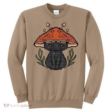 Cottagecore Black Cat Mushroom Cute Women Sweatshirt