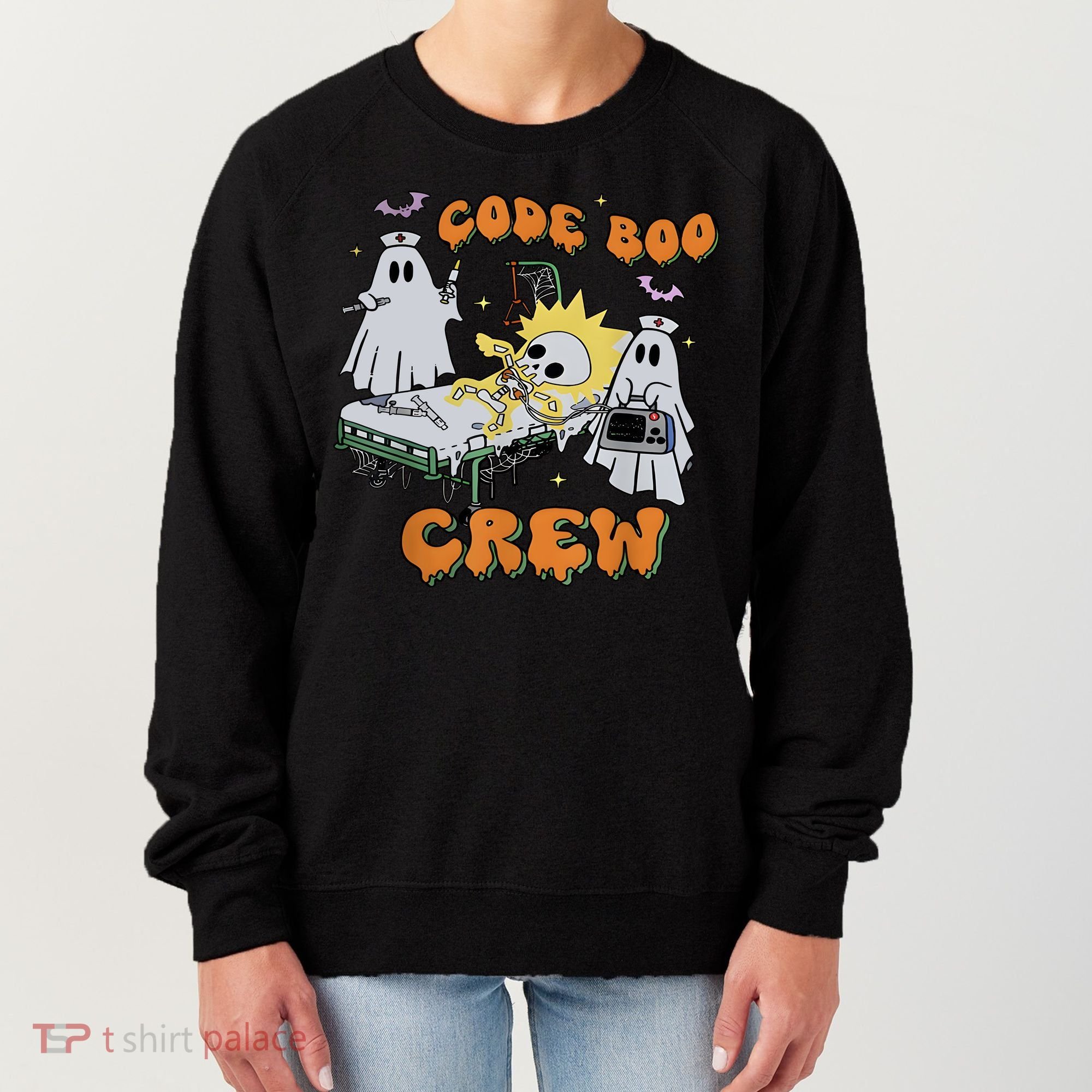 Code Boo Crew Funny Ghost Nurse Halloween Women's Sweatshirt
