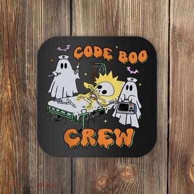 Code Boo Crew Funny Ghost Nurse Halloween Coaster