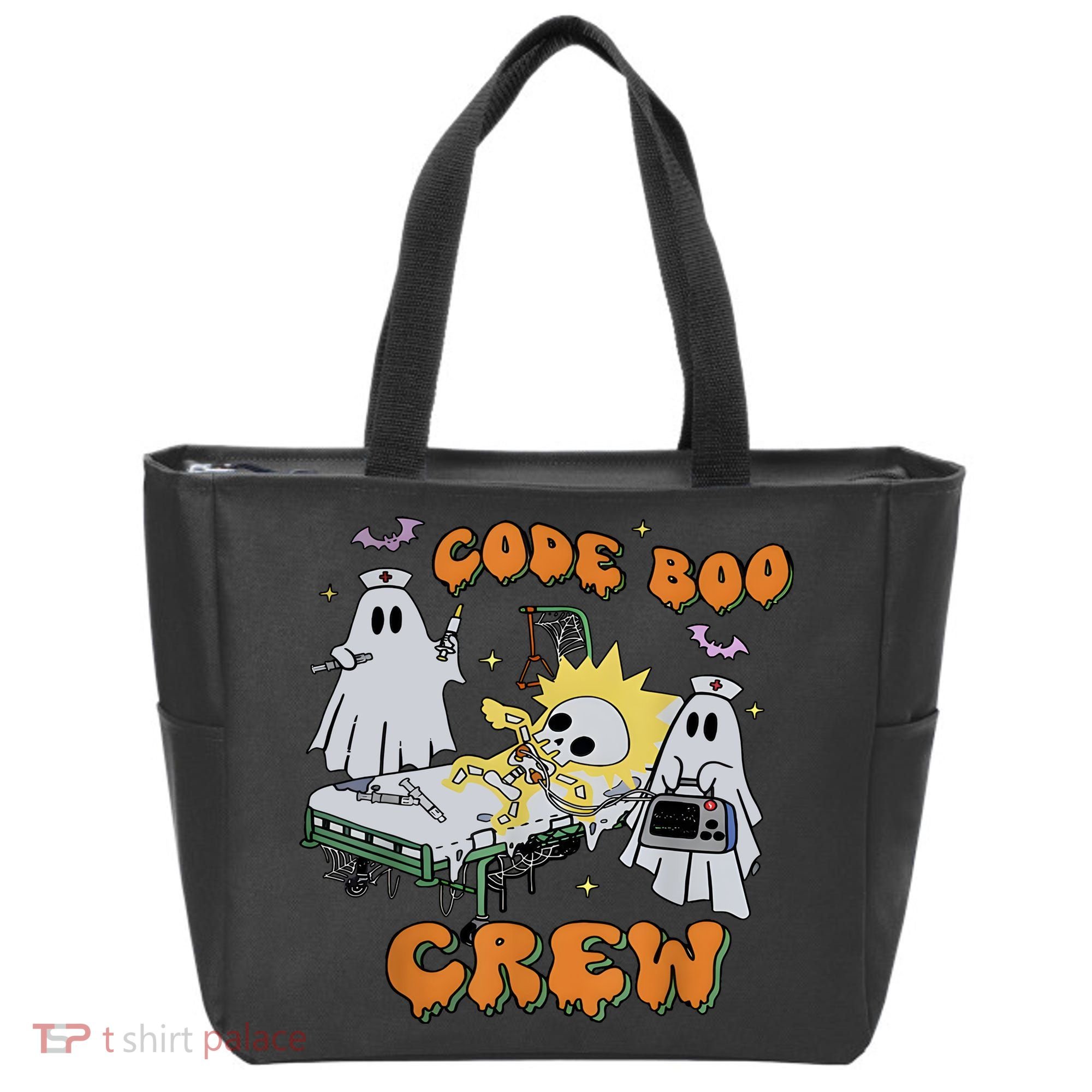 Code Boo Crew Funny Ghost Nurse Halloween Tote Bag