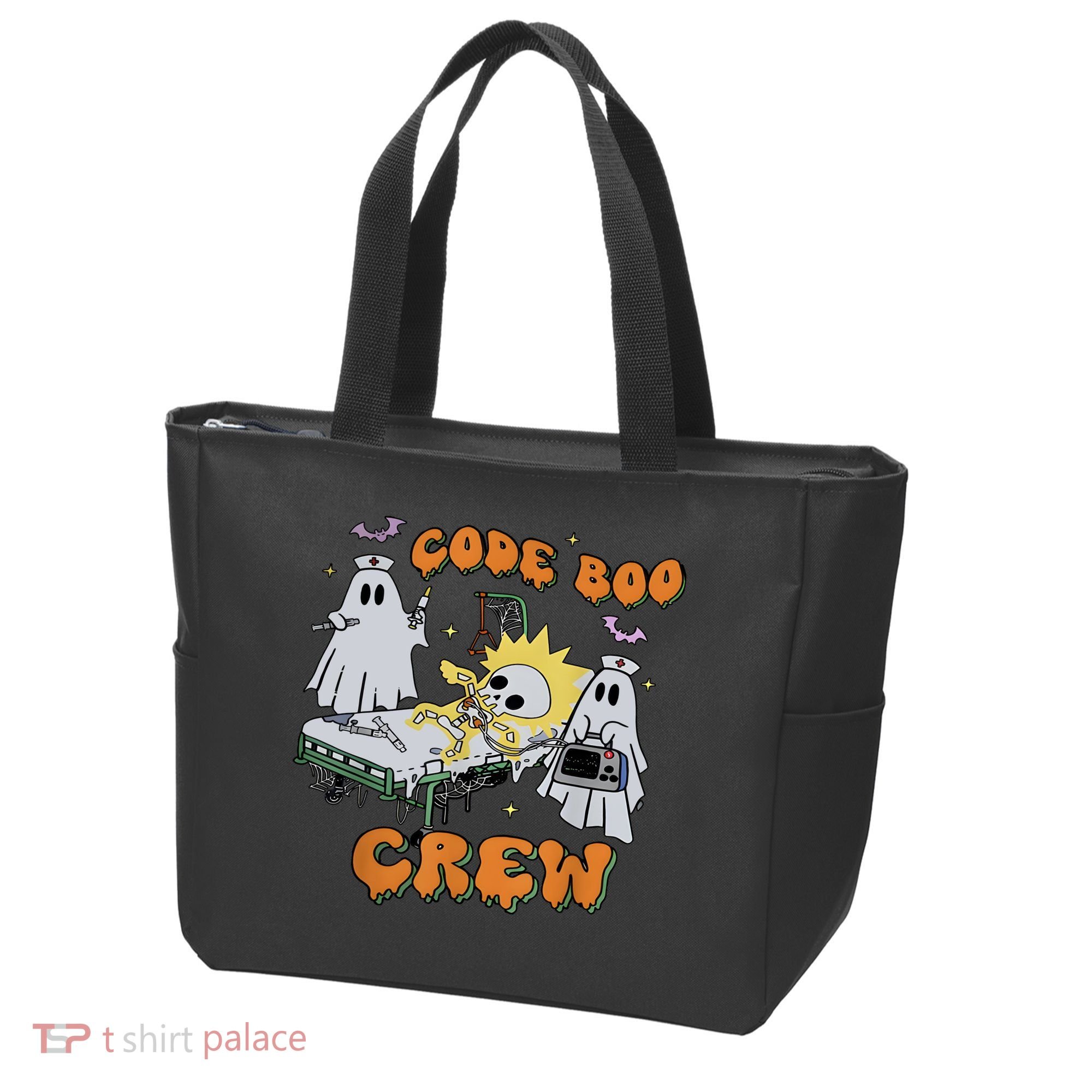 Code Boo Crew Funny Ghost Nurse Halloween Tote Bag
