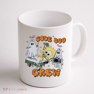 Code Boo Crew Funny Ghost Nurse Halloween Coffee Mug back