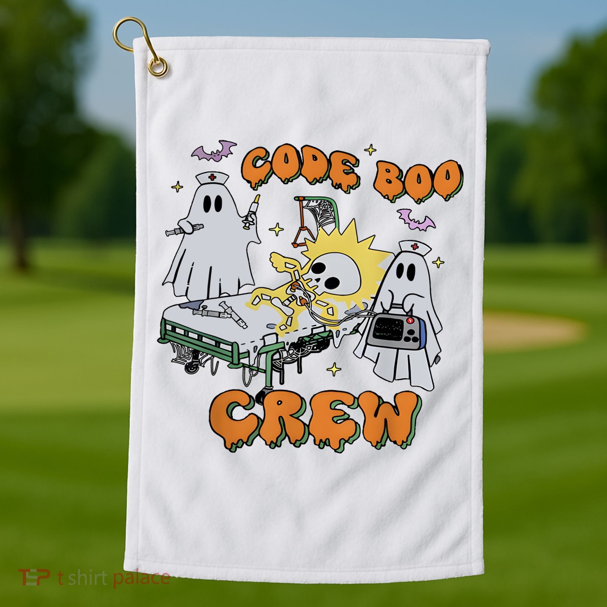 Code Boo Crew Funny Ghost Nurse Halloween Golf Towel