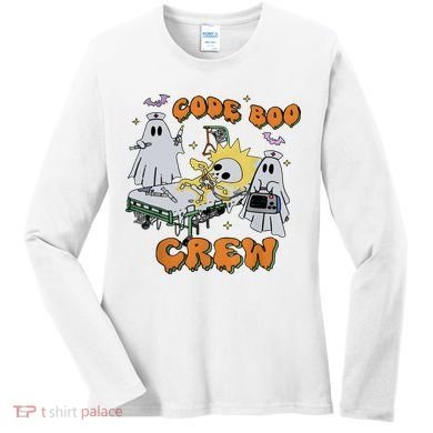 Code Boo Crew Funny Ghost Nurse Halloween Women's Long Sleeve Shirt