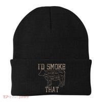 Chef Butcher Cook BBQ Id Smoke That Cow Beef Funny Gift Beanie thumb 0