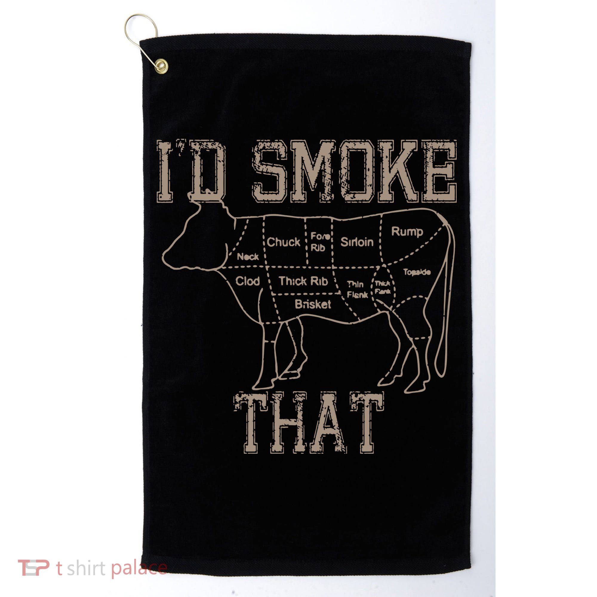 Chef Butcher Cook BBQ Id Smoke That Cow Beef Funny Gift Golf Towel
