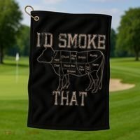 Chef Butcher Cook BBQ Id Smoke That Cow Beef Funny Gift Golf Towel thumb 1