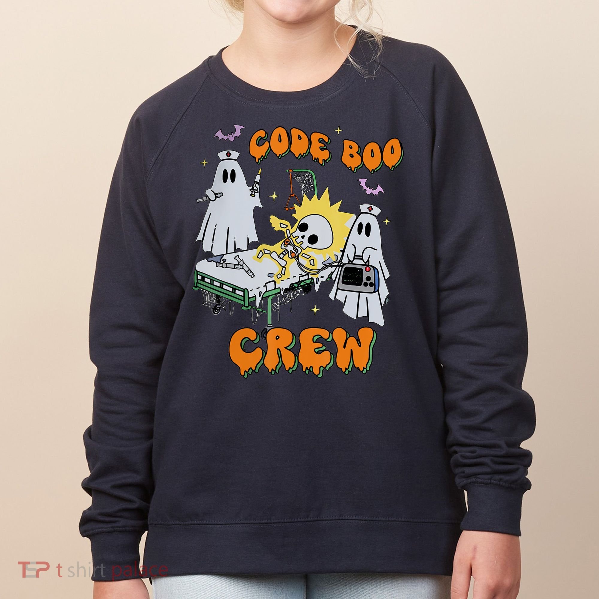 Code Boo Crew Funny Ghost Nurse Halloween Costume Women's Sweatshirt