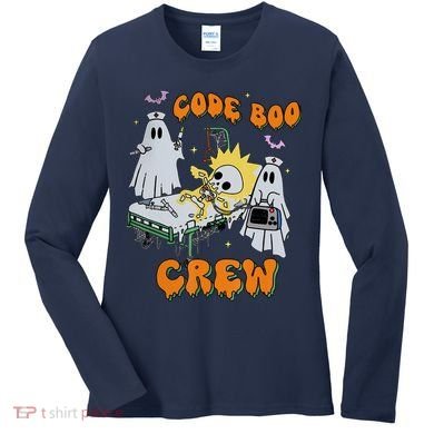 Code Boo Crew Funny Ghost Nurse Halloween Costume Women's Long Sleeve Shirt